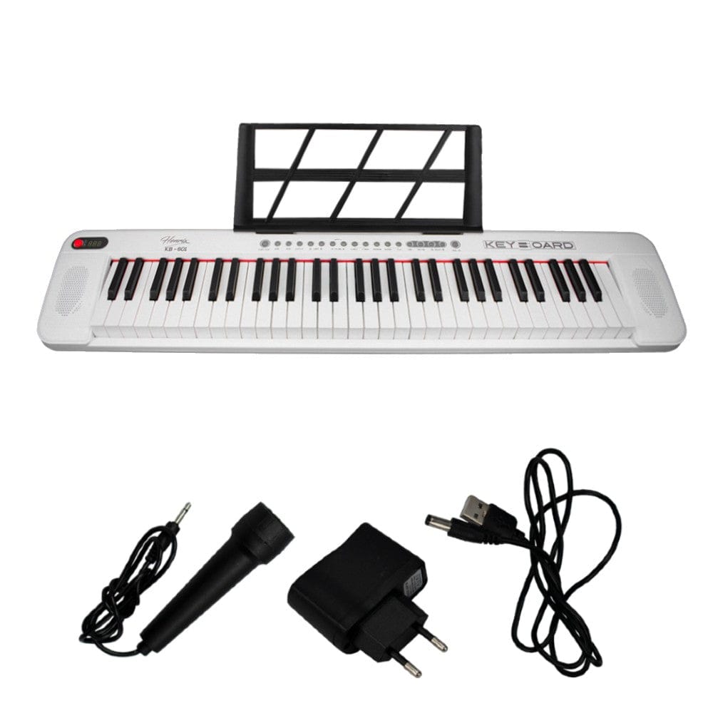 Henrix Portable Keyboards White Henrix KB-601 Portable 61 Full Size Keys Keyboard with Adapter and Microphone