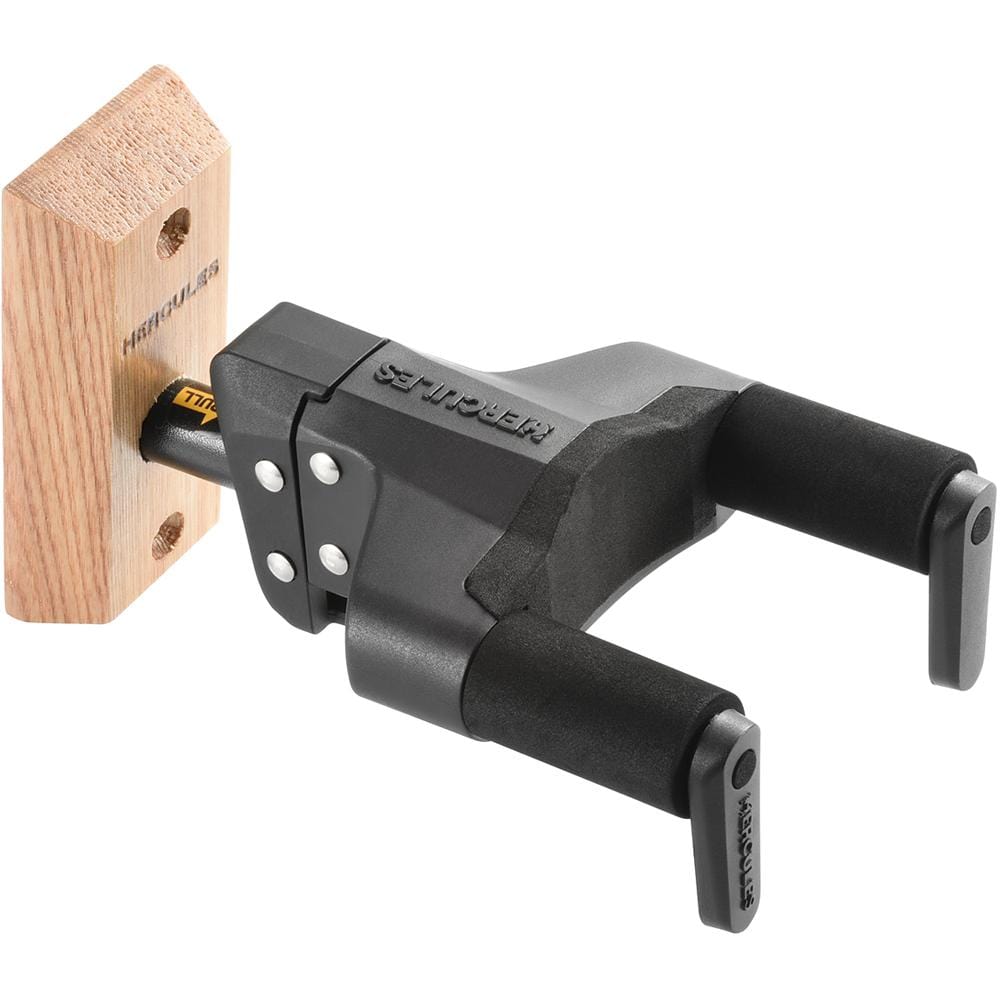 hercules guitar hangers and holders hercules gsp38wb plus upgraded auto grip system guitar wall hanger - wood base - short arm