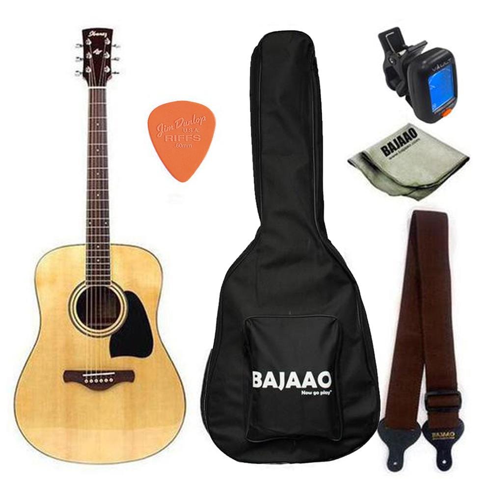 ibanez acoustic guitar bundles ibanez aw120-nt dreadnought acoustic guitar bundle with gigbag, picks, strap and polishing cloth