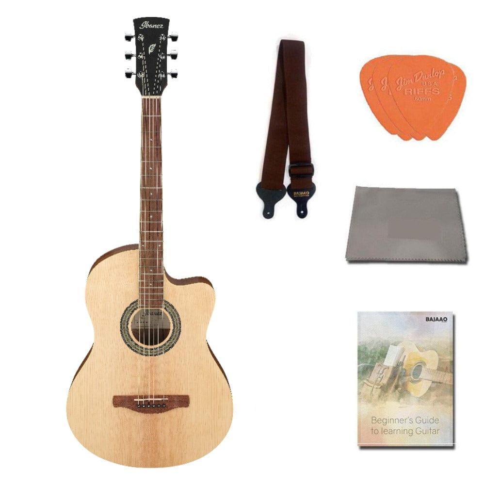 Ibanez Acoustic Guitars Natural / PACK Ibanez MD39C 39 inch Cutaway Acoustic Guitar with Strap, Picks, Polishing Cloth & Ebook