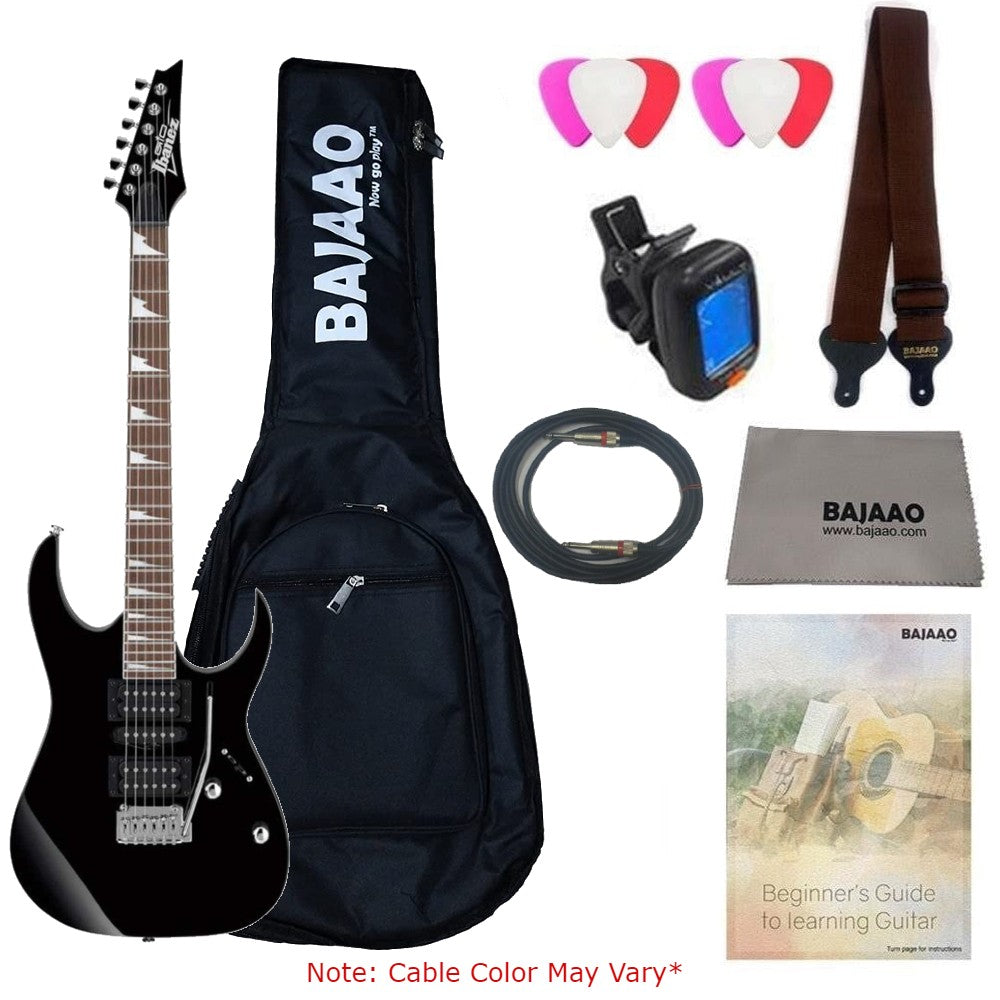 Ibanez Electric Guitars Black Night Ibanez GRG170DX RG Gio Series Double Cutaway 6 String Electric Guitar With Gigbag, Polishing Cloth, Picks, Strap, Cable, Tuner & Ebook #color_black-night