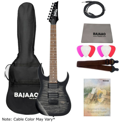 ibanez electric guitars bundles ibanez grg7221qa rg series 7-string electric guitar with gigbag, polishing cloth, strap, picks, cable & ebook- transparent black sunburst