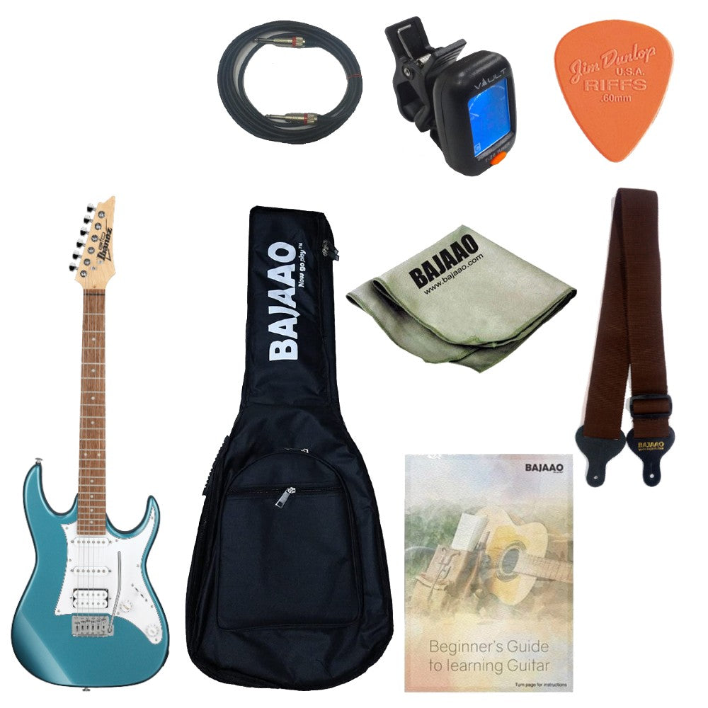 Ibanez Electric Guitars Bundles Metallic Light Blue Ibanez GRX40 RG Gio Series Maple Neck 6 String Electric Guitar with Gigbag, Strap, Pick, Cable, Cloth and Tuner, Ebook #title_metallic-light-blue