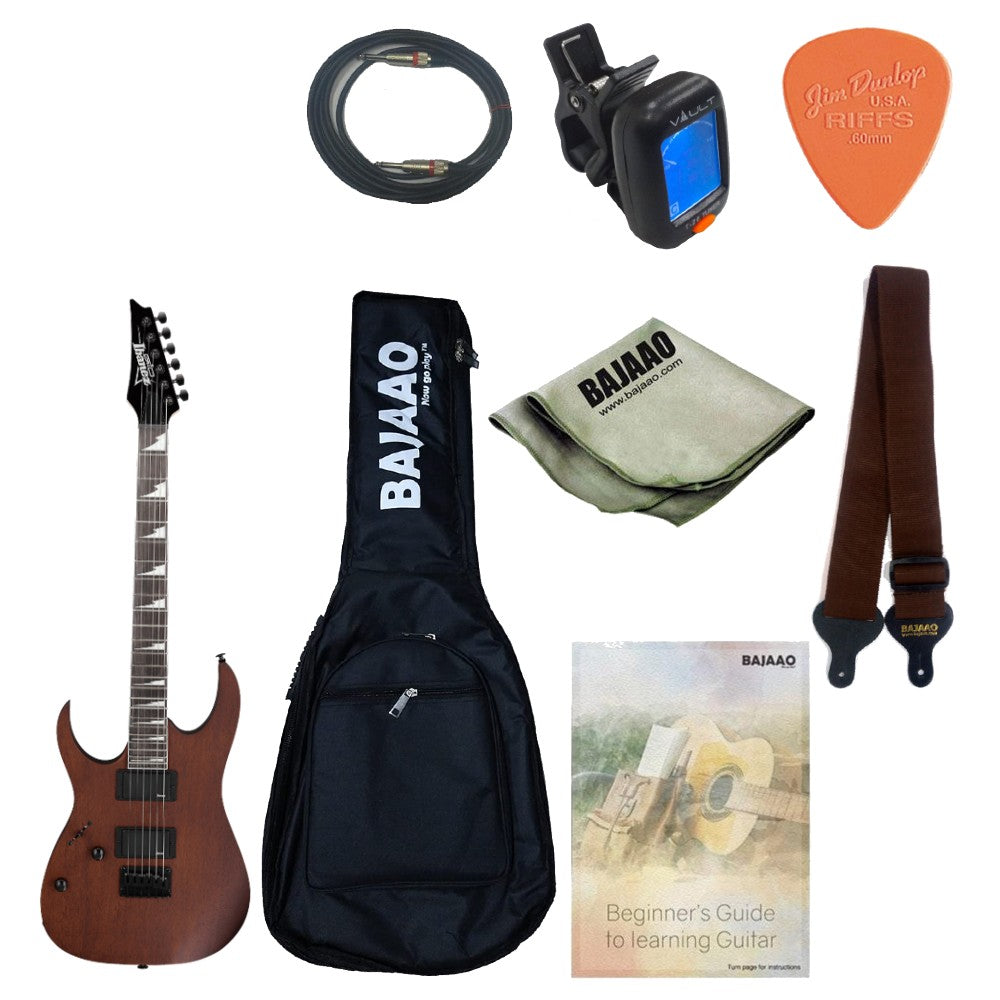 Ibanez Electric Guitars Bundles Walnut Flat Ibanez GRG121DXL RG Gio Series 6 String Left-Handed Electric Guitar with Gigbag, Strap, Pick, Cable, Cloth and Tuner, Ebook