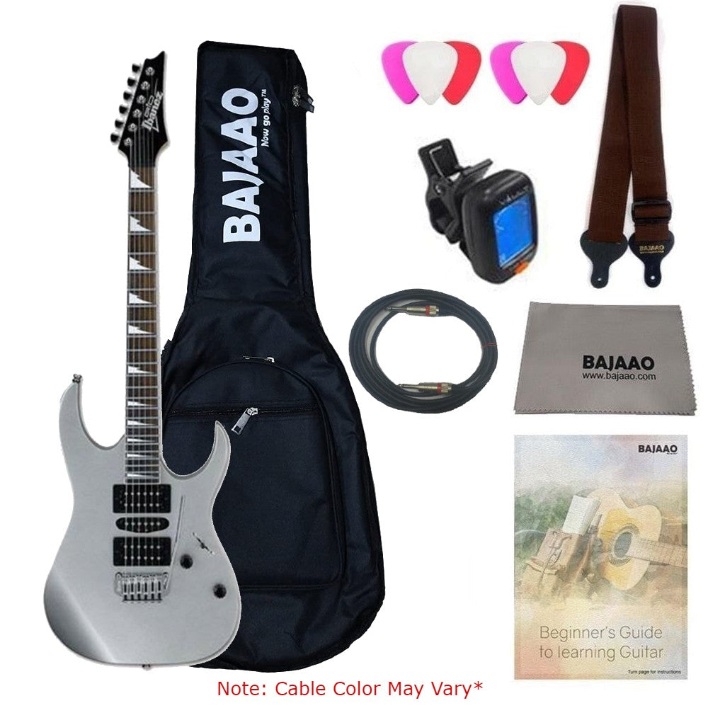 Ibanez Electric Guitars Silver Ibanez GRG170DX RG Gio Series Double Cutaway 6 String Electric Guitar With Gigbag, Polishing Cloth, Picks, Strap, Cable, Tuner & Ebook #color_silver