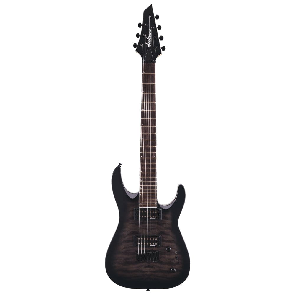 jackson electric guitars transparent black burst jackson js series js22q-7 dinky arch top 7 string electric guitar - transparent black burst   #color_transparent-black-burst