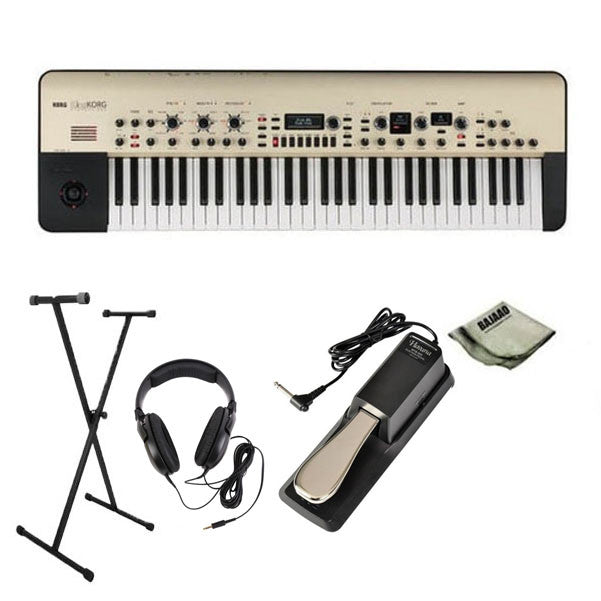korg keyboard bundles korg kingkorg 61-key analog modeling synthesizer with pedal, stand, polishing cloth and headphones