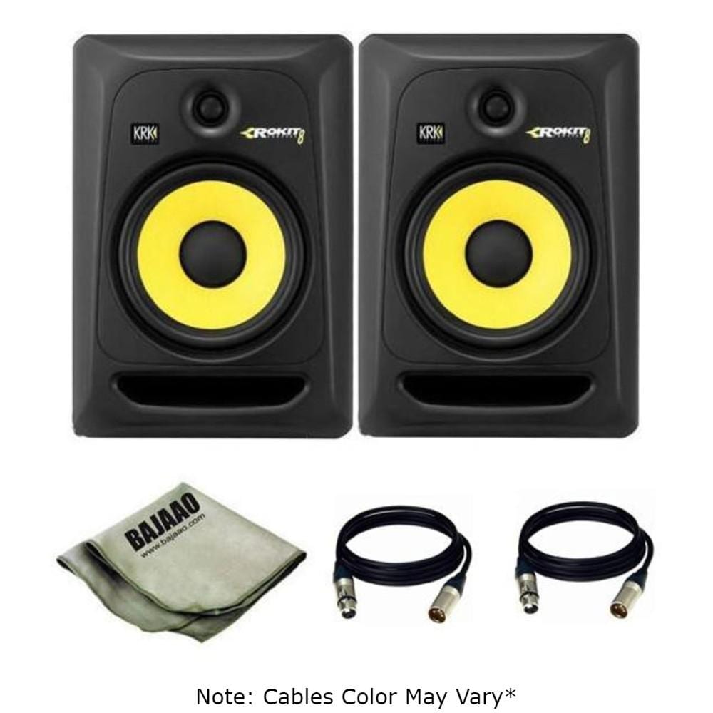 KRK Monitor Speaker Bundles KRK Rokit 8 G3 Powered Studio Monitors Pair With XLR Cable (Pair) And Polishing Cloth
