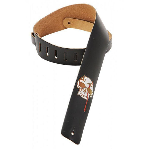 levy's guitar straps levy's leathers m1bs-blk 2.5-inch leather bloody skull