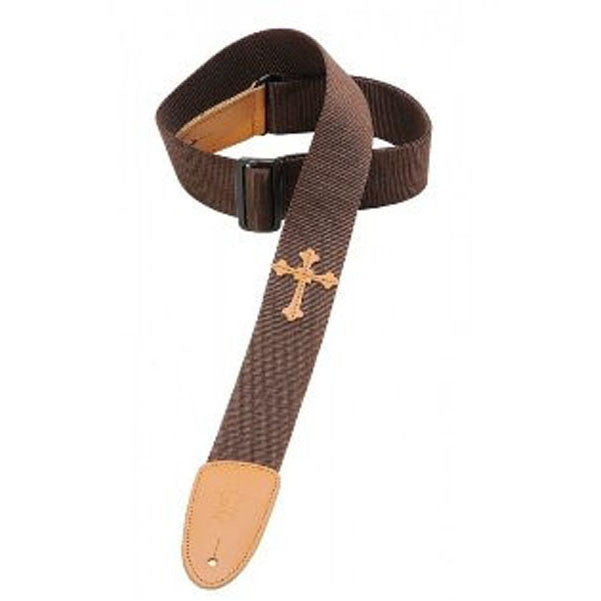 Levy's Guitar Straps Levys 2inch DM5HC Brown Polypropylene with Holy Cross Guitar Strap