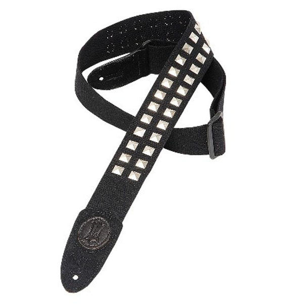Levy's Guitar Straps Levys 2inch MSSC8SD Black Cotton Metal Studs Guitar Strap