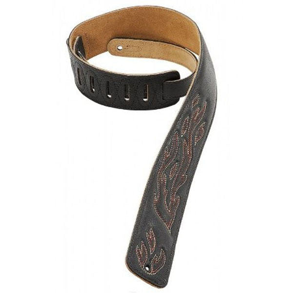 levy's guitar straps levys dm1sgf-black 2.5inch embroidery leather guitar strap