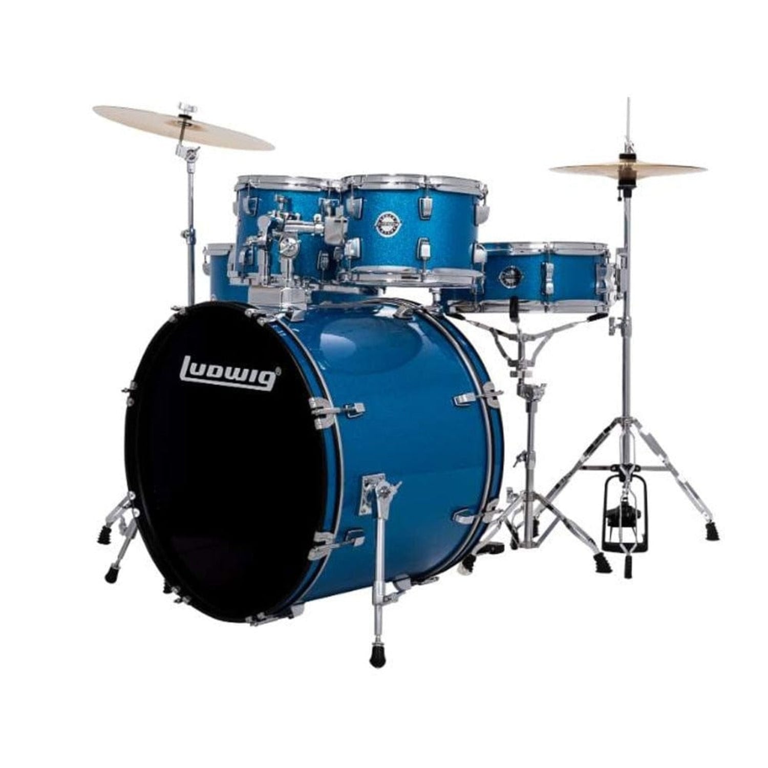 Ludwig Acoustic Drum Kits Blue Sparkle Ludwig Accent Drive 5 Piece Acoustic Drum Kit with Hardware, Cymbals & Drum Throne