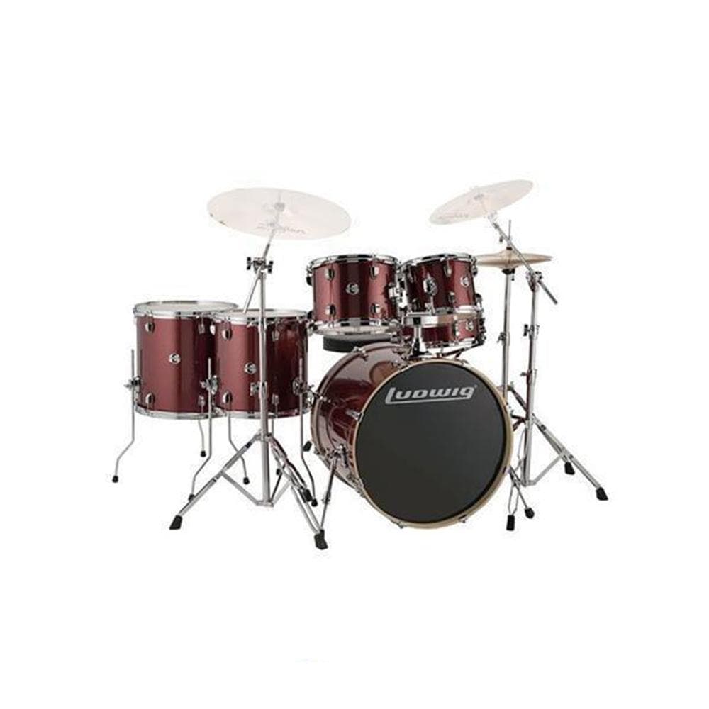 Ludwig Acoustic Drum Kits Red Sparkle Ludwig Evolution Series 6-Piece Complete Acoustic Drum Kit With Hardware