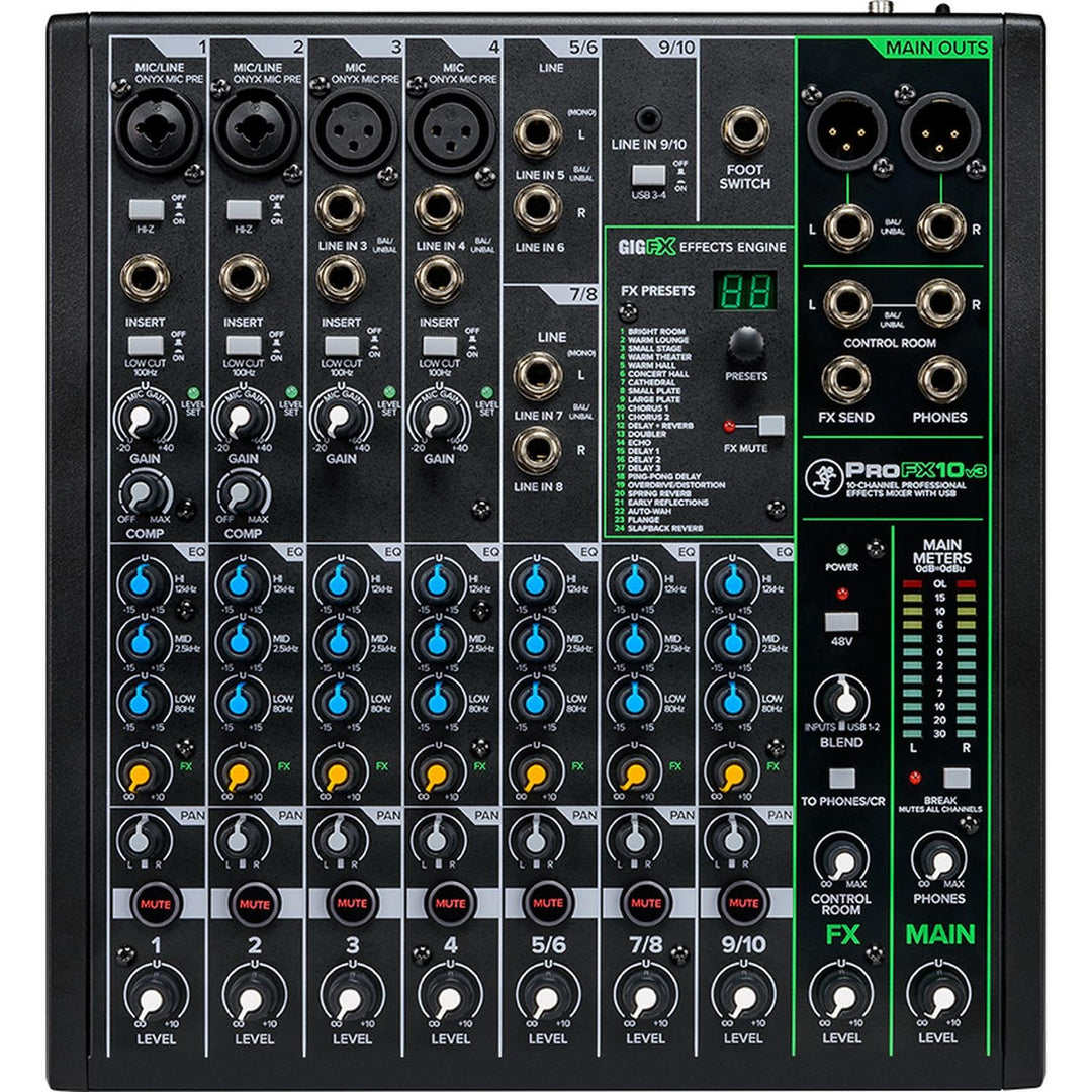 Mackie Analog Mixers Mackie Profx 10v3 10 Channel Professional Effect Mixer with USB