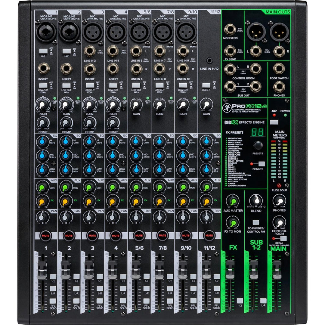 Mackie Analog Mixers Mackie Profx 12v3 12 Channel Professional Effect Mixer with USB