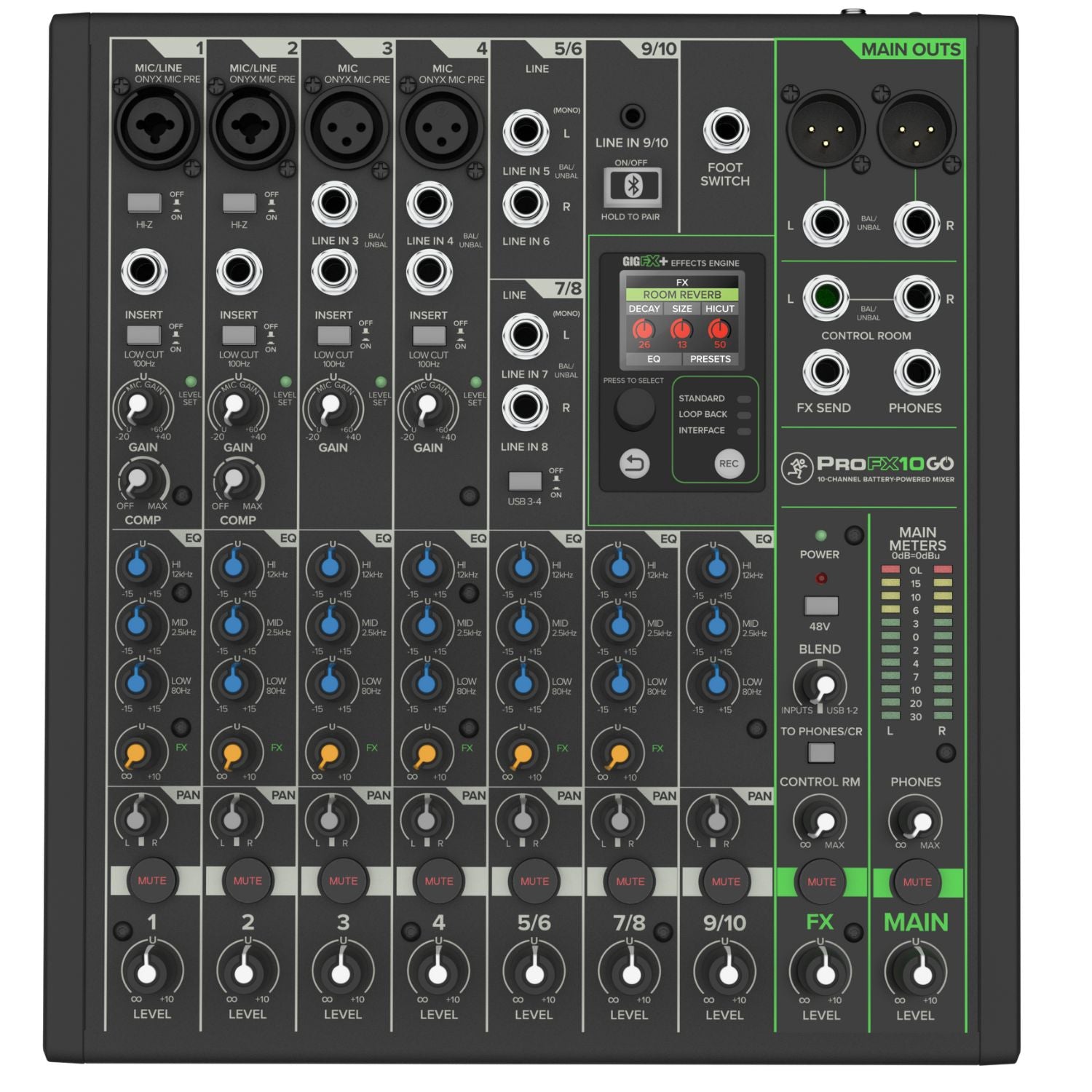 Mackie Analog Mixers Mackie ProFX10 GO 10-Channel Battery Powered Analog Mixer