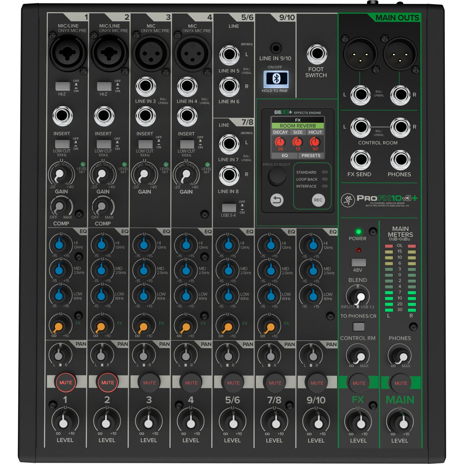 Mackie Analog Mixers Mackie PROFX10V3+ 10-Channel Analog Mixer with Enhanced FX USB Recording Modes and Bluetooth