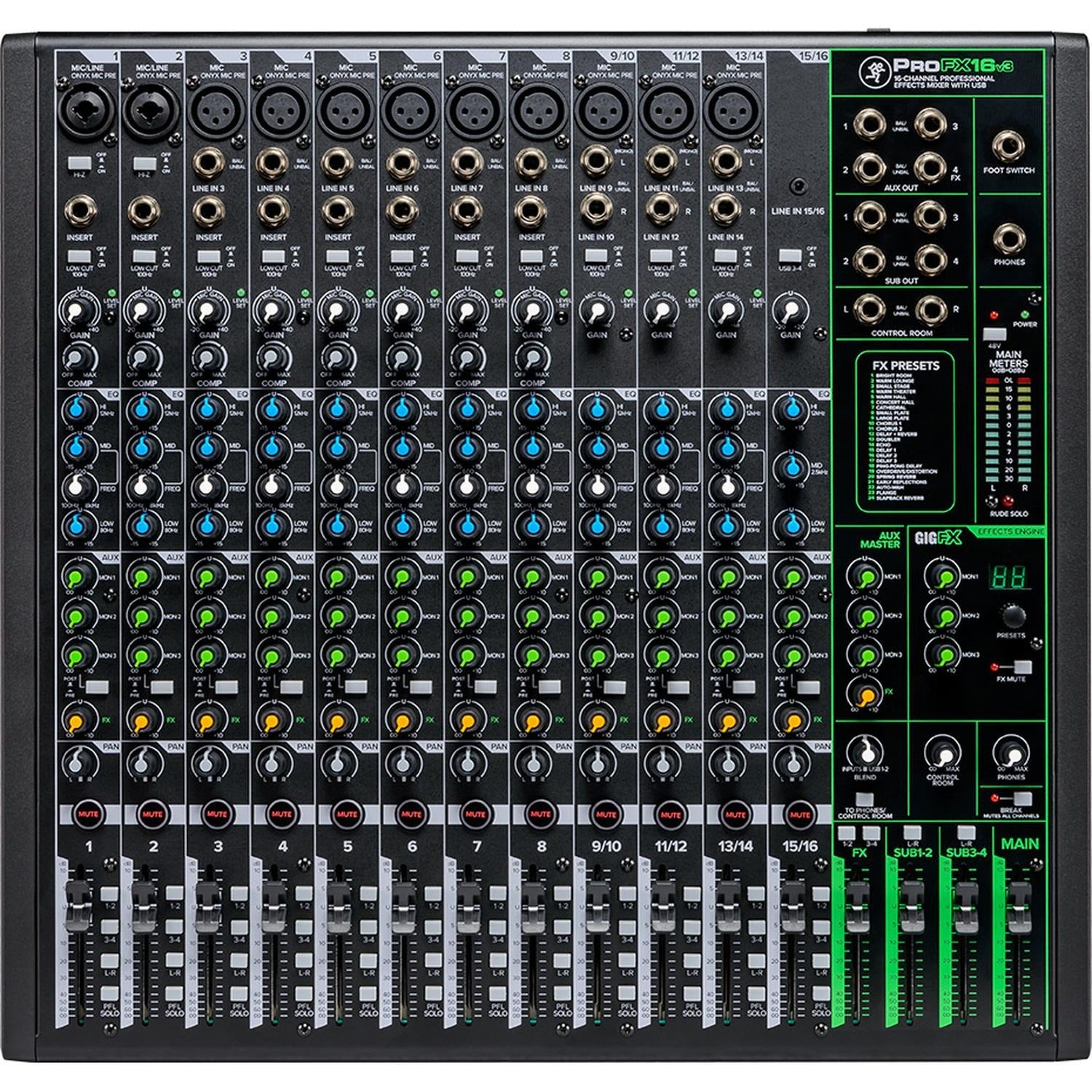 Mackie Analog Mixers Mackie ProFX16v3 16 Channel Professional Effect Mixer with USB