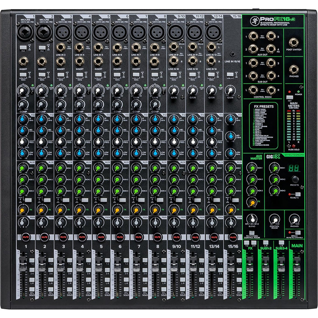 Mackie Analog Mixers Mackie ProFX16v3 16 Channel Professional Effect Mixer with USB