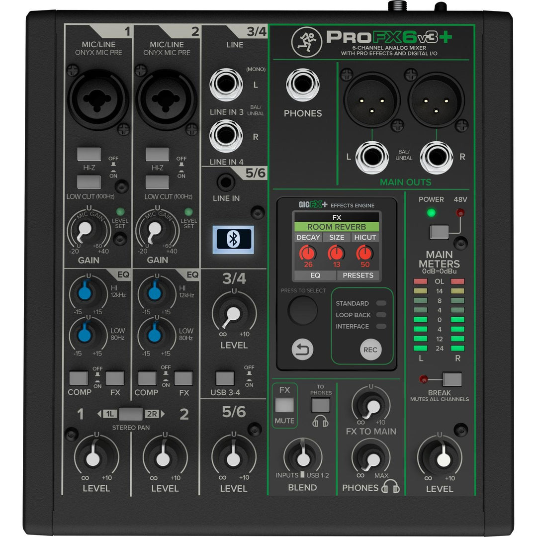 Mackie Analog Mixers Mackie ProFX6v3+ 6-Channel Analog Mixer with Enhanced FX USB Recording Modes and Bluetooth