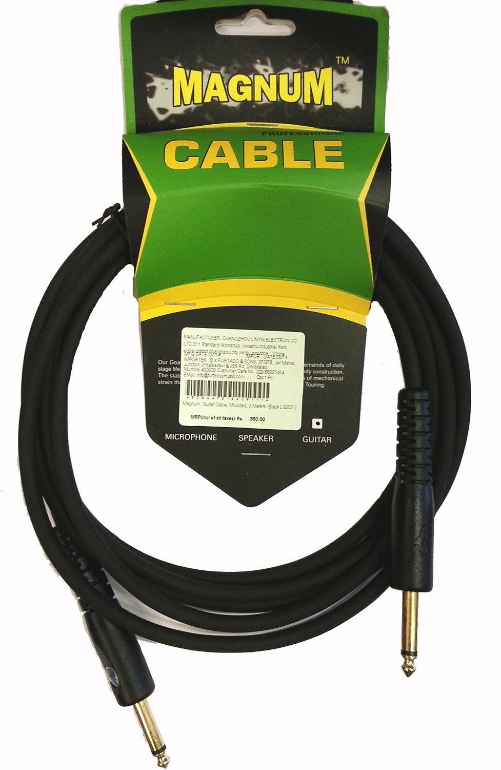 magnum guitar cables magnum lg207-3 moulded black guitar cable (3 meters)