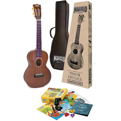 mahalo tenor ukuleles mahalo mj3 java series tenor essentials ukulele pack - transparent brown