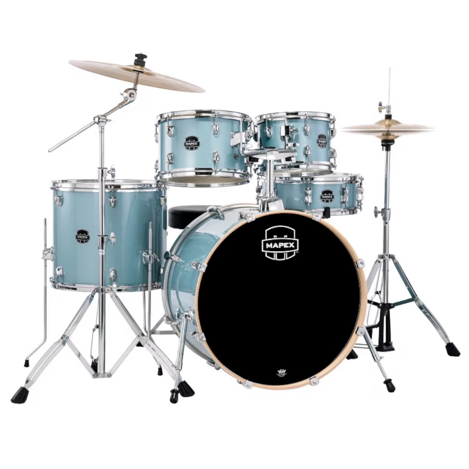 Mapex Acoustic Drum Kits Aqua Blue Sparkle Mapex Venus 5Pcs Hybrid Acoustic Drum Kit with Hardware Cymbals & Throne
