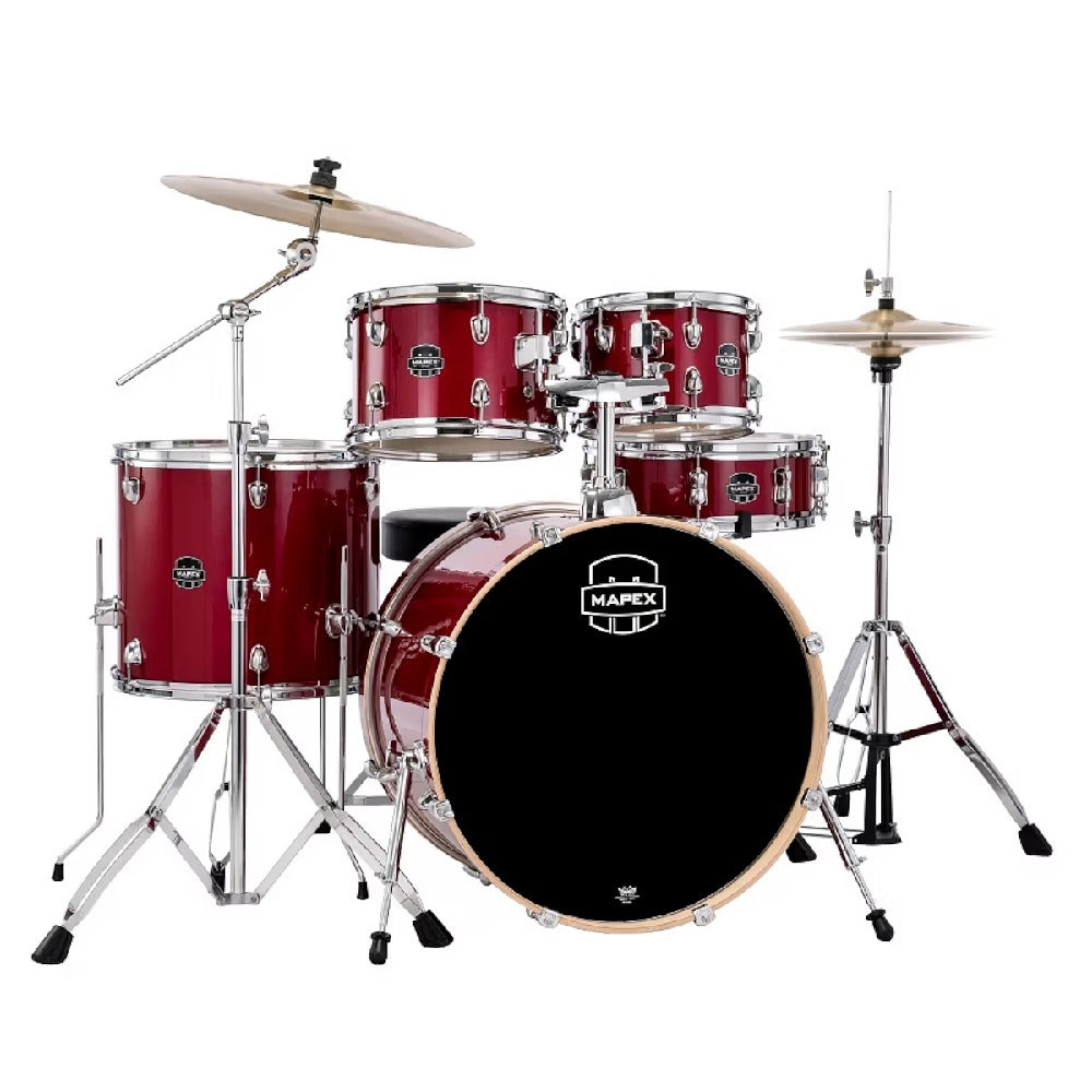 Mapex Acoustic Drum Kits Crimson Red Sparkle Mapex Venus 5 Piece Acoustic Drum Set with Hardware & Throne