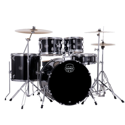 Mapex Acoustic Drum Kits Dark Black Mapex Comet 5 Piece Hybrid Acoustic Drum Set with Hardware Throne & Cymbals 