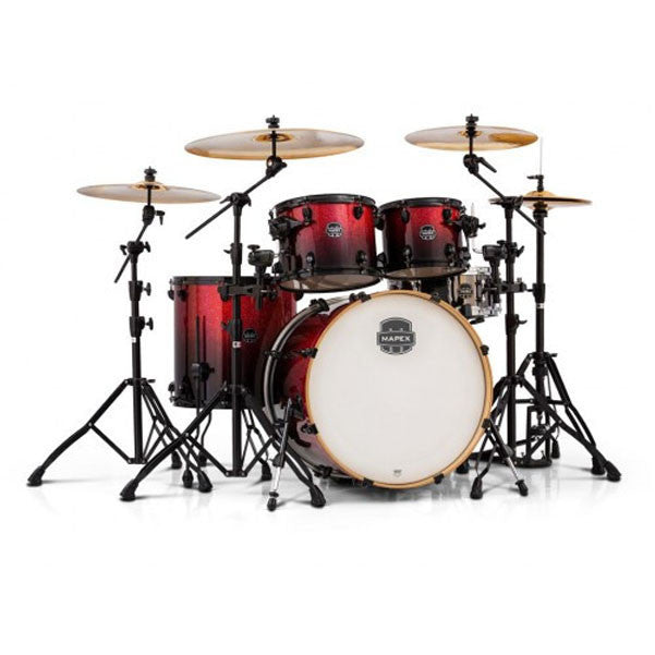 Mapex Acoustic Drum Kits Mapex AR529SBNV Acoustic Drum Set, Hybrid Shell Pack with Black Fittings, Magma Red, 5 pcs