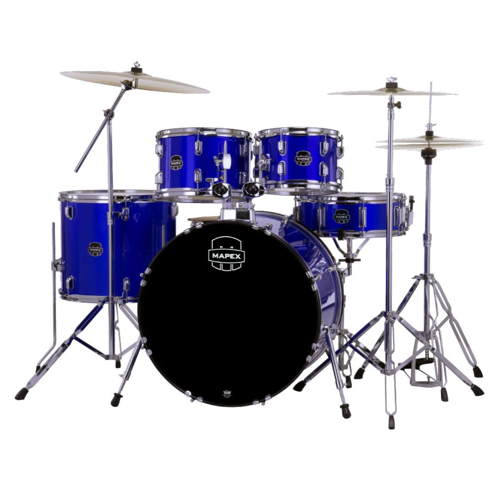 Mapex Acoustic Drum Kits Mapex Comet 5 Piece Hybrid Acoustic Drum Set with Hardware Throne & Cymbals #color_indigo-blue