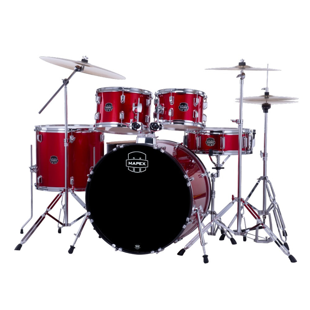 Mapex Acoustic Drum Kits Mapex Comet 5 Piece Hybrid Acoustic Drum Set with Hardware Throne & Cymbals #color_infra-red