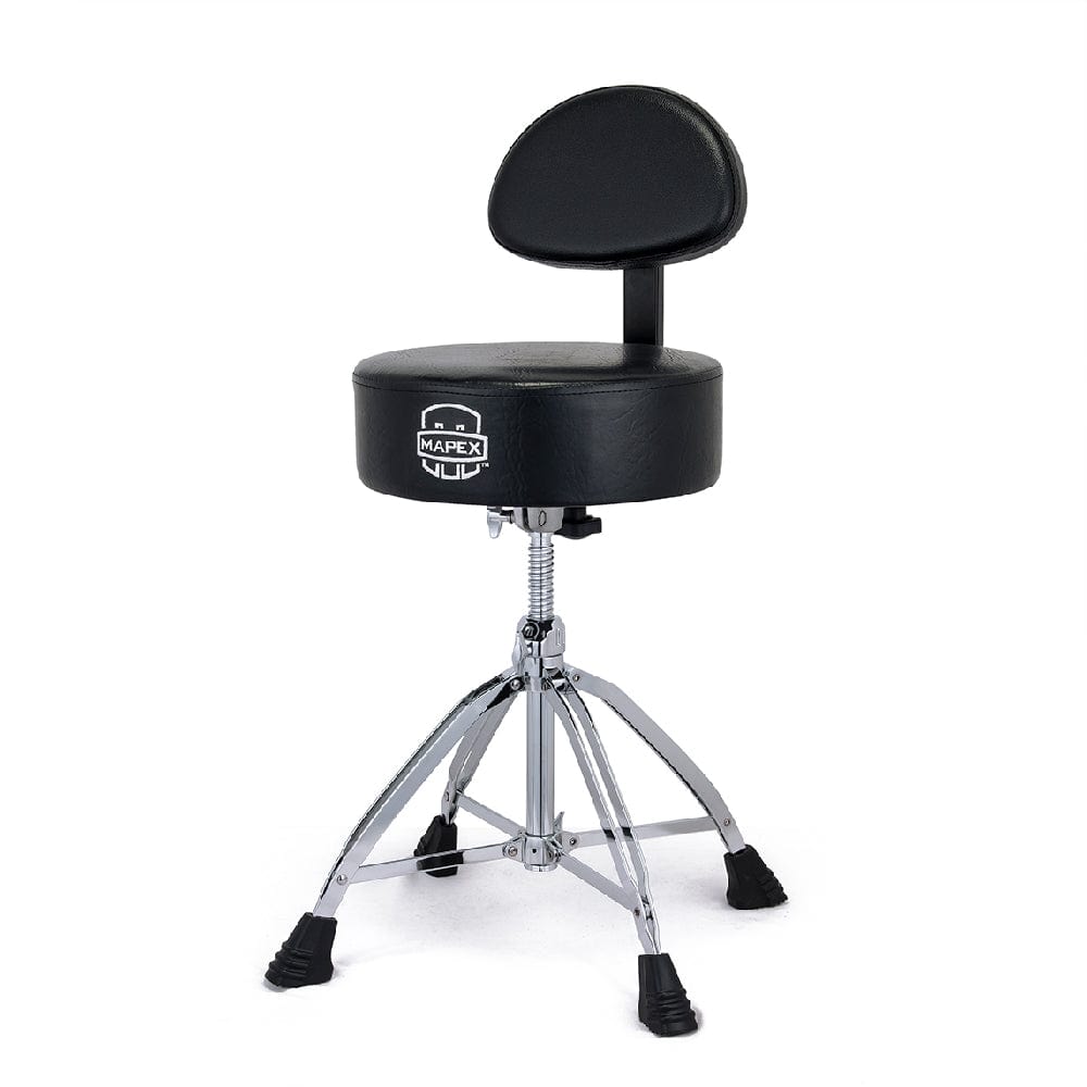Mapex Drum Thrones Black Mapex T870 Round Top Drum Throne with Backrest and Double Braced Quad Legs