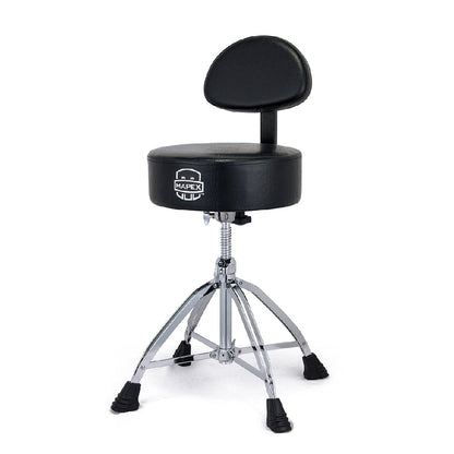 Mapex Drum Thrones Black Mapex T875 Saddle Top Drum Throne with Backrest and Double Braced Quad Legs
