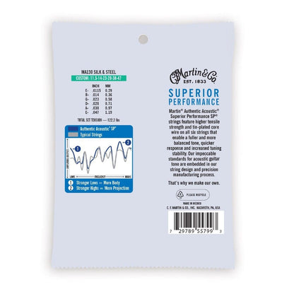 martin acoustic guitar strings martin ma130 authentic silk & steel folk acoustic guitar string - .11.5-.47