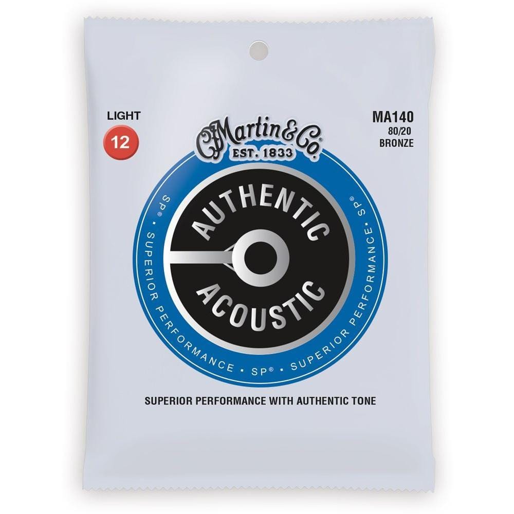 martin acoustic guitar strings martin ma140 80/20 bronze authentic acoustic guitar light strings - 12-54