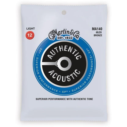 martin acoustic guitar strings martin ma140 80/20 bronze authentic acoustic guitar light strings - 12-54