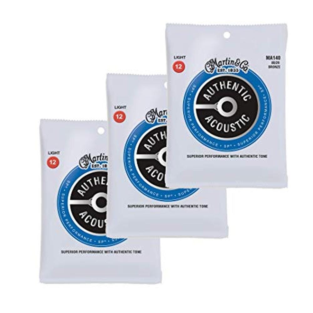 martin acoustic guitar strings martin ma140pk3 80/20 bronze authentic acoustic guitar light strings - 12-54 - pack of 3
