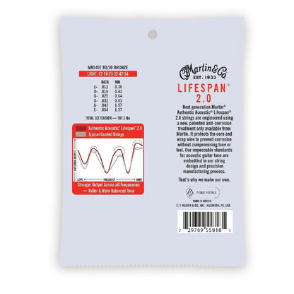 martin acoustic guitar strings martin ma140t 2.0 80/20 bronze authentic lifespan acoustic guitar string - light 12-54