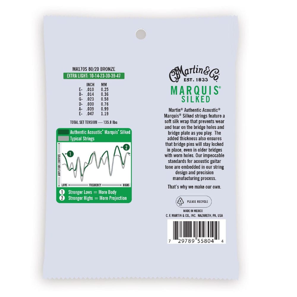 martin acoustic guitar strings martin ma170s marquis silked 80/20 bronze authentic acoustic guitar strings extra light 10-47