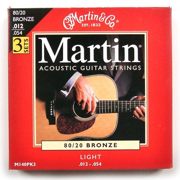 martin guitars acoustic guitar strings martin m140pk3 acoustic guitar strings - light, 80/20 bronze, 3-pack