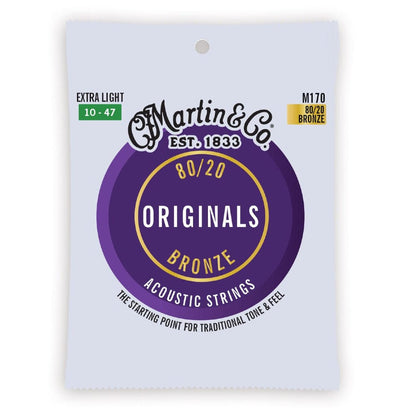 martin guitars acoustic guitar strings martin m170 80/20 bronze extra light acoustic guitar string - 10-47