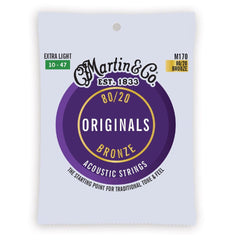 Martin Guitars Acoustic Guitar Strings Martin M170 80/20 Bronze Extra Light Acoustic Guitar String - 10-47