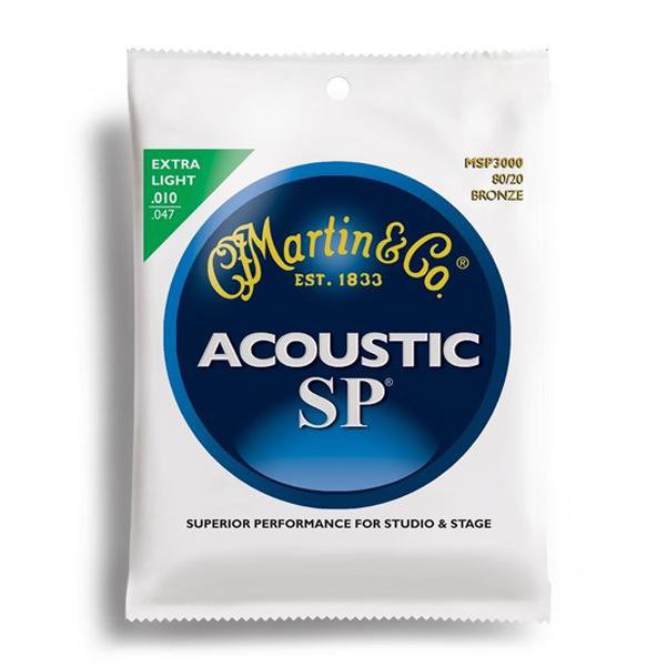 martin guitars acoustic guitar strings martin msp-3000 sp 80/20 bronze extra light acoustic strings - 10-47