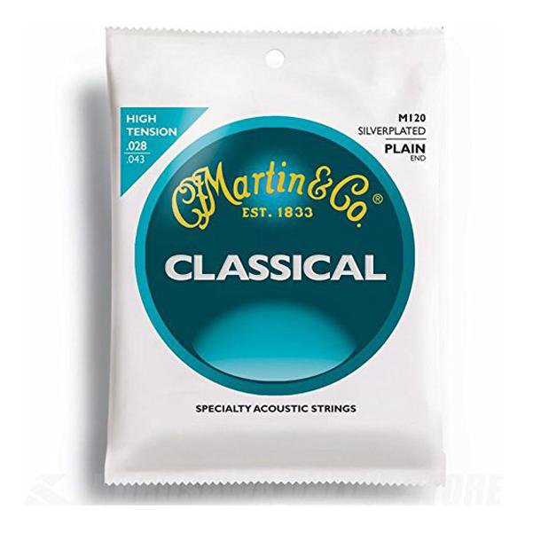 martin guitars classical guitar strings martin m120 silverplated end classical guitar strings high tension - 0.28-0.43