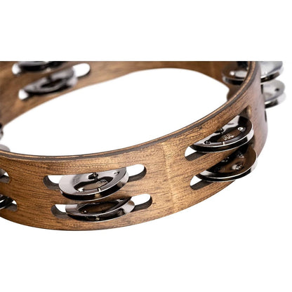 meinl tambourines meinl cta2wb compact wood series stainless steel jingles 2 rows tambourine - walnut brown