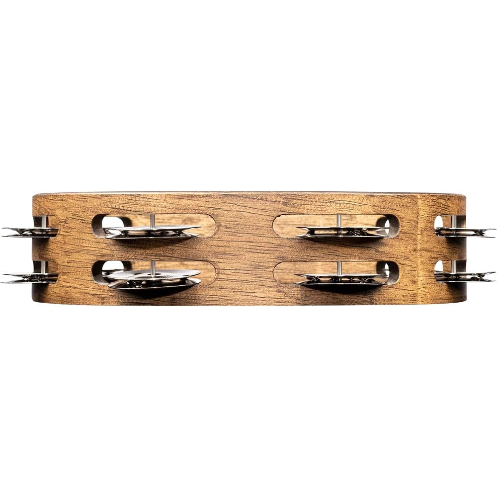 meinl tambourines meinl cta2wb compact wood series stainless steel jingles 2 rows tambourine - walnut brown