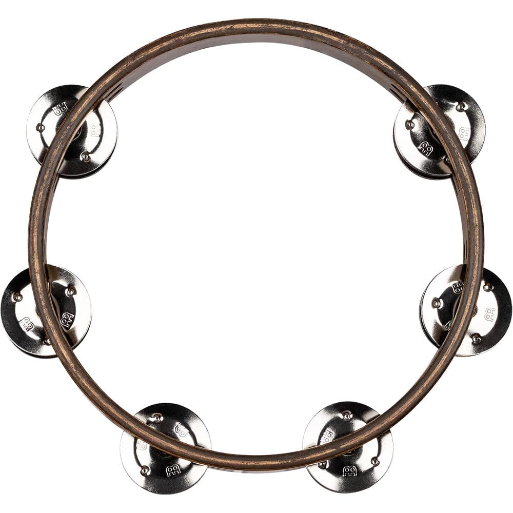 meinl tambourines meinl cta2wb compact wood series stainless steel jingles 2 rows tambourine - walnut brown