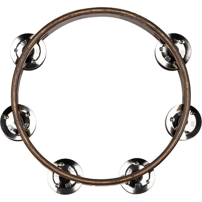meinl tambourines meinl cta2wb compact wood series stainless steel jingles 2 rows tambourine - walnut brown